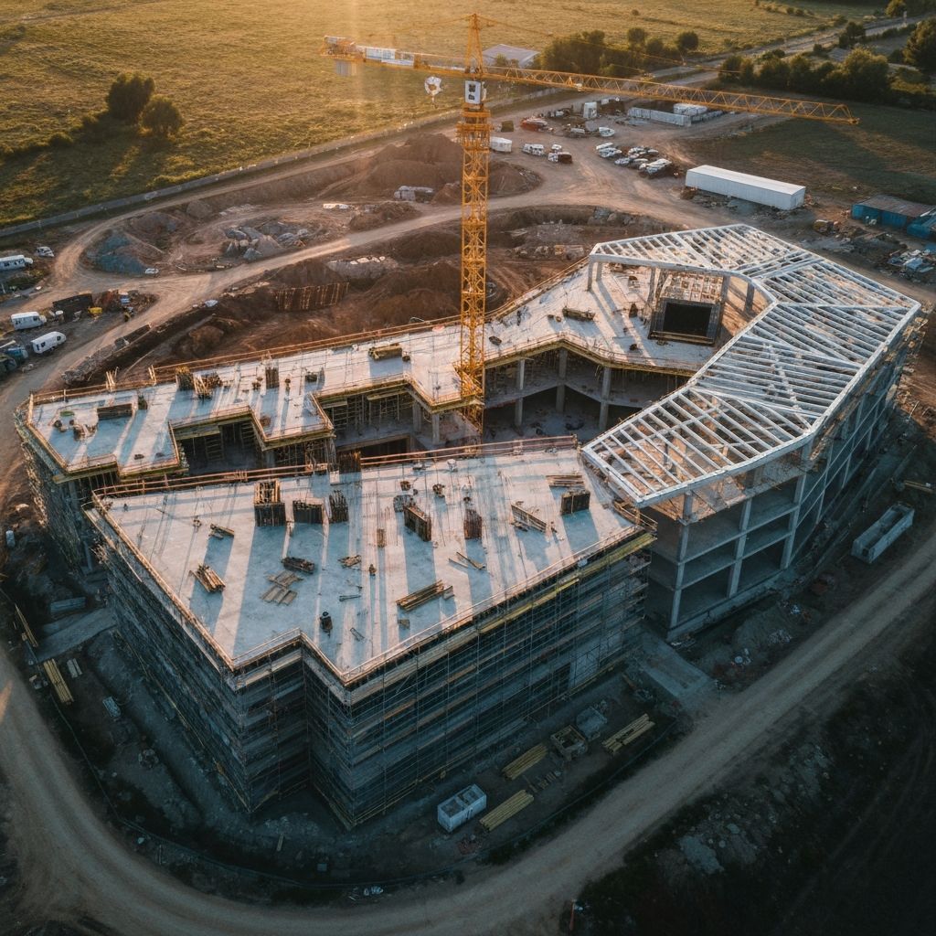 Aerial view of progressive construction stages