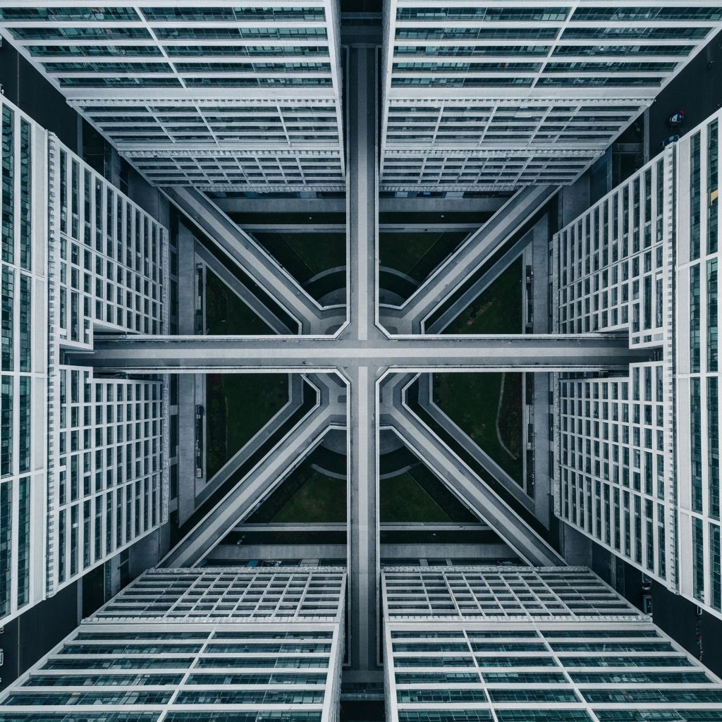 Interconnected pathways between buildings representing system integration