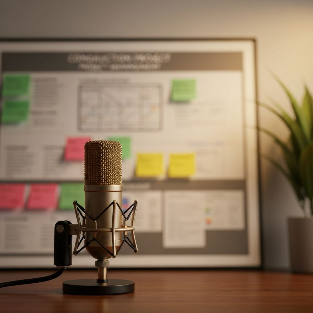 Microphone with project management board in background